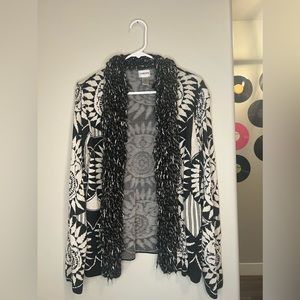 Chico's Fringe Collar Medallion Cardigan Sweater